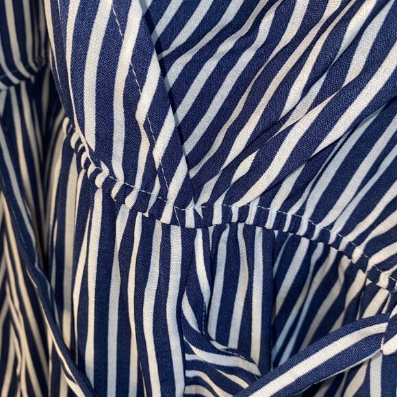 Naif wrap dress Ruffle V Neck Stripe Belted M city classy nautical boat - Picture 9 of 11